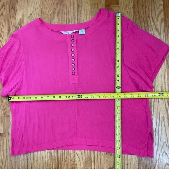Vintage 80s 90s magenta pink oversized boxy relaxed fit short sleeve blouse top - Picture 13 of 16
